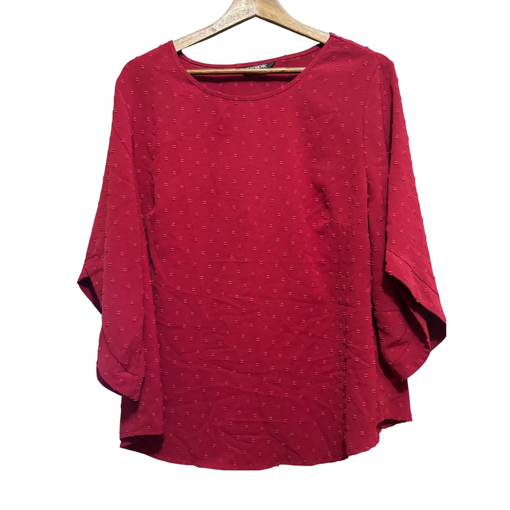 BloomChic Blouse Womens 14-16 Red Excellent Swiss‎ Dot Bell Sleeve Top